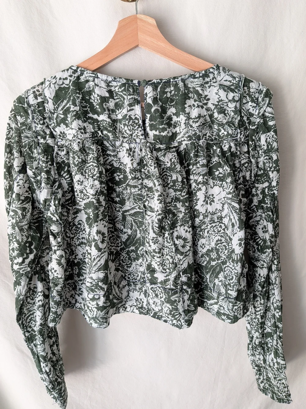Anthropologie Olive Green Floral Smock Blouse